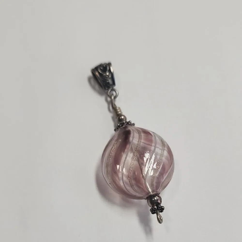 Elegant Pink Blown Glass Pendant Sterling Silver 925